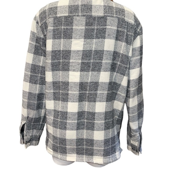 Original Weatherproof Vintage Shacket M Gray White Plaid Button Up Sherpa Lined - Picture 8 of 13